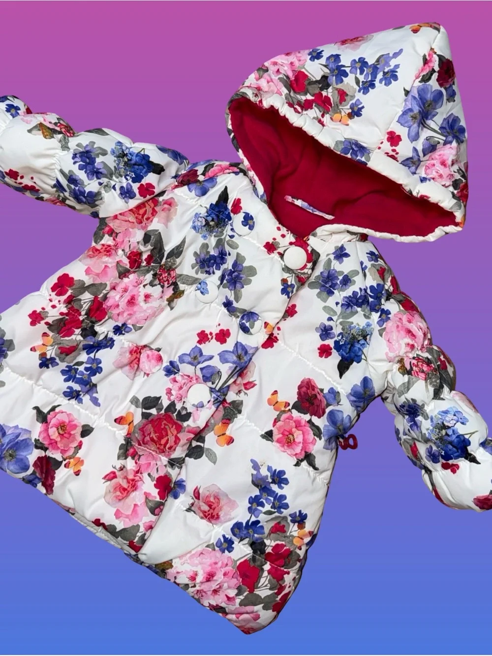Rothschild Girls Floral Hooded Puffer Jacket Fleece Lining 6/9 Months